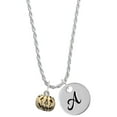 thumbnail image 1 of Delight Jewelry Goldtone Small Jack O'Lantern with Stem Silvertone Script Initial Disc - A - Charm Necklace, 20"+3", 1 of 4