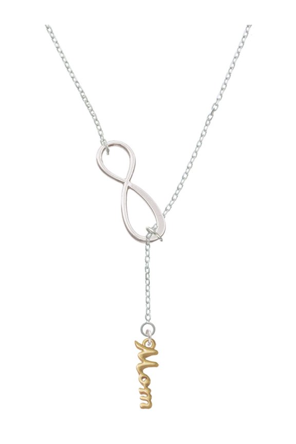 Goldtone Small Mom Script Silver tone Elegant Infinity Lariat Necklace