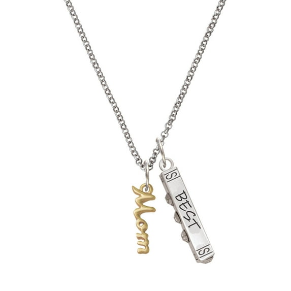 Delight Jewelry Goldtone Small Mom Script Silvertone Best Friends Forever Bar Charm Necklace, 23"