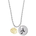 thumbnail image 1 of Delight Jewelry Goldtone Small Rose Outline Silvertone Script Initial Disc - A - Charm Necklace, 20"+3", 1 of 4
