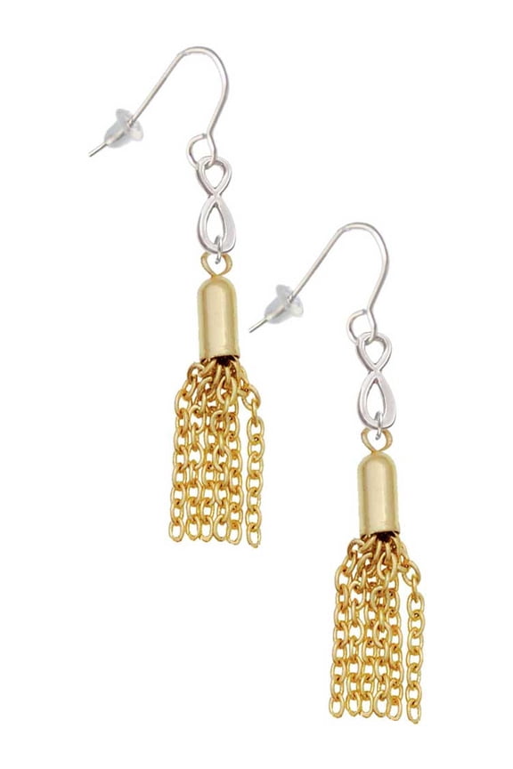Goldtone Small Tassel Silver tone Infinity French Earrings