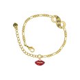 thumbnail image 1 of Delight Jewelry Goldtone Small Translucent Red Lips Gold-tone Paw Infinity Link Chain Bracelet, 6"+2" Extender, 1 of 3