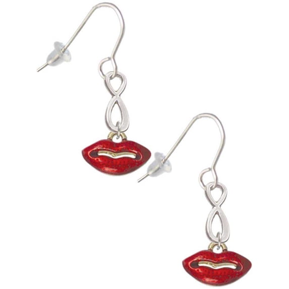 Delight Jewelry Goldtone Small Translucent Red Lips Silver tone Infinity French Earrings