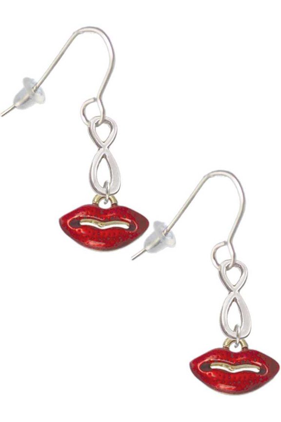 Goldtone Small Translucent Red Lips Silver tone Infinity French Earrings