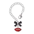 thumbnail image 1 of Delight Jewelry Goldtone Small Translucent Red Lips - Silvertone Black Bow Charm Accessory for Tumblers and Thermal Cups, 1 of 4