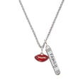 thumbnail image 1 of Delight Jewelry Goldtone Small Translucent Red Lips Silvertone Family Bar Charm Necklace, 23", 1 of 1