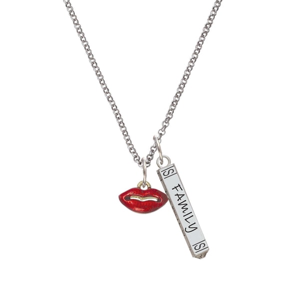 Delight Jewelry Goldtone Small Translucent Red Lips Silvertone Family Bar Charm Necklace, 23"