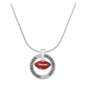 Delight Jewelry Goldtone Small Translucent Red Lips Silvertone Grandmother Ring Charm Necklace, 18"