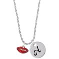 thumbnail image 1 of Delight Jewelry Goldtone Small Translucent Red Lips Silvertone Script Initial Disc - A - Charm Necklace, 20"+3", 1 of 4