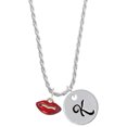 thumbnail image 1 of Delight Jewelry Goldtone Small Translucent Red Lips Silvertone Script Initial Disc - K - Charm Necklace, 20"+3", 1 of 4