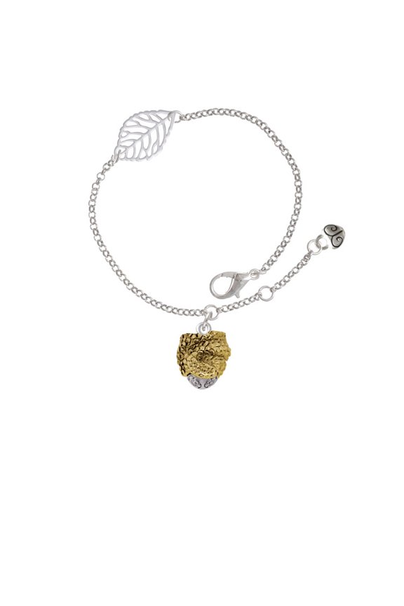 Goldtone Snake Wrapped Around Spinner - Silvertone Leaf Delicate Bracelet, 6.25+1.75"