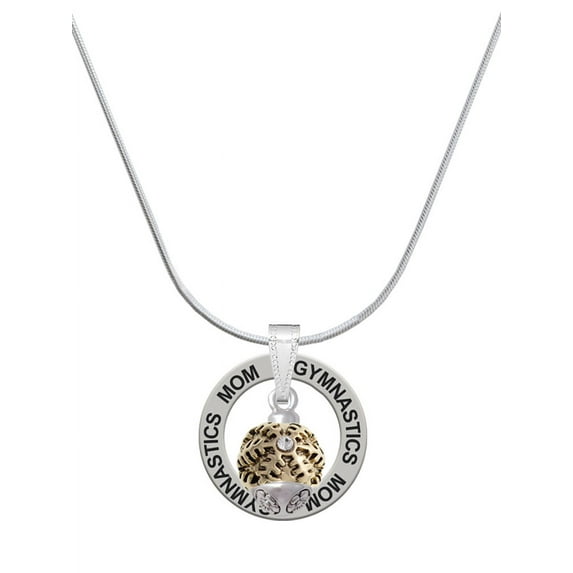 Delight Jewelry Goldtone Snowflake with Crystal Spinner Gymnastics Mom Ring Charm Necklace, 18"