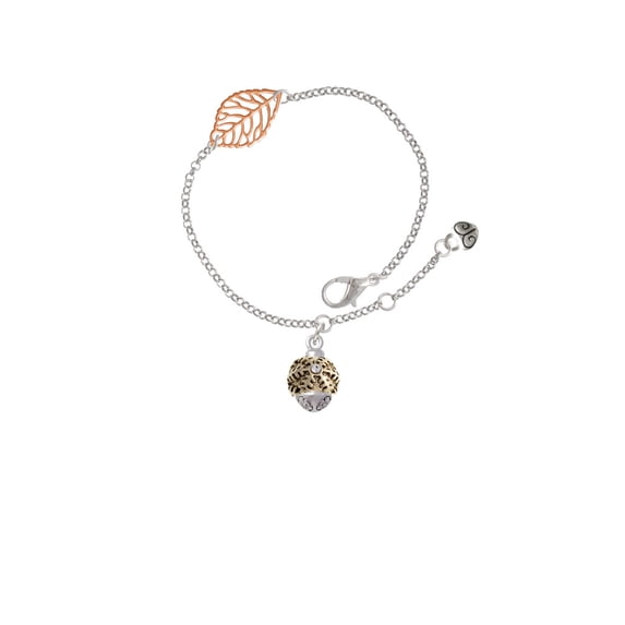 Delight Jewelry Goldtone Snowflake with Crystal Spinner - Rose Goldtone Leaf Delicate Bracelet, 6.25+1.75"