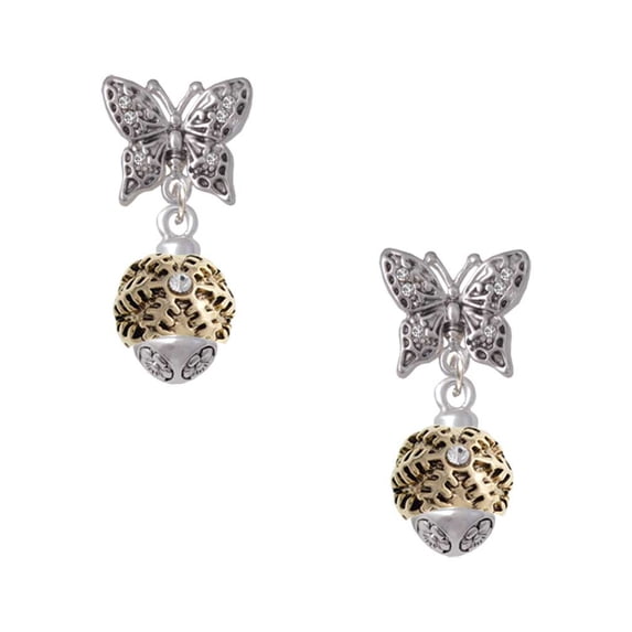 Delight Jewelry Goldtone Snowflake with Crystal Spinner Silvertone Antiqued Butterfly Post Earrings