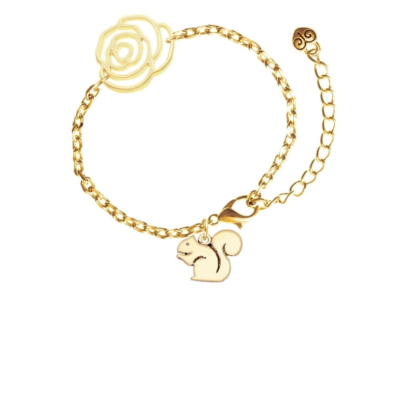 Delight Jewelry Goldtone Squirrel Gold-tone Flower Link Chain Bracelet, 6.75"+2" Extender