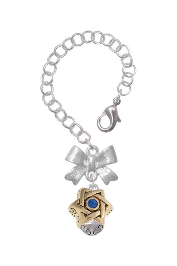 Goldtone Star of David with Blue Crystal Spinner - Silvertone Bow Charm Accessory for Tumblers and Thermal Cups