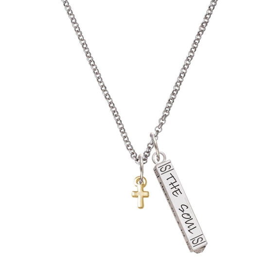 Delight Jewelry Goldtone Super Mini Simple Cross Silvertone Hope Anchors the Soul Bar Charm Necklace, 23"