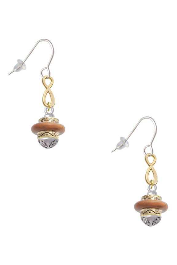 Goldtone Tan Center Spinner Gold Tone Infinity French Earrings