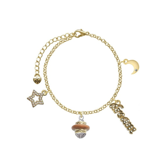 Delight Jewelry Goldtone Tan Center Spinner Goldtone Dream Big Charm Bracelet, 7.5+2" Extender