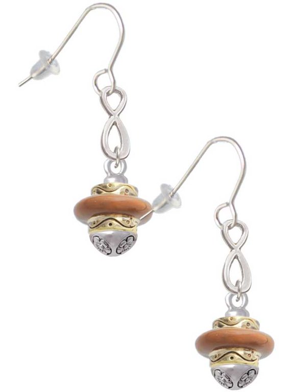 Goldtone Tan Center Spinner Silver tone Infinity French Earrings
