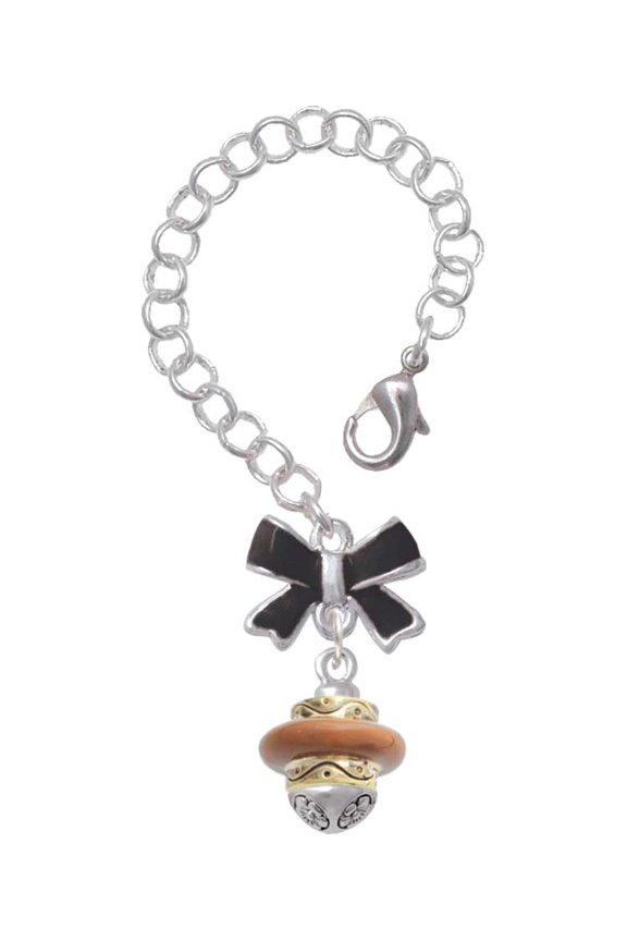 Goldtone Tan Center Spinner - Silvertone Black Bow Charm Accessory for Tumblers and Thermal Cups