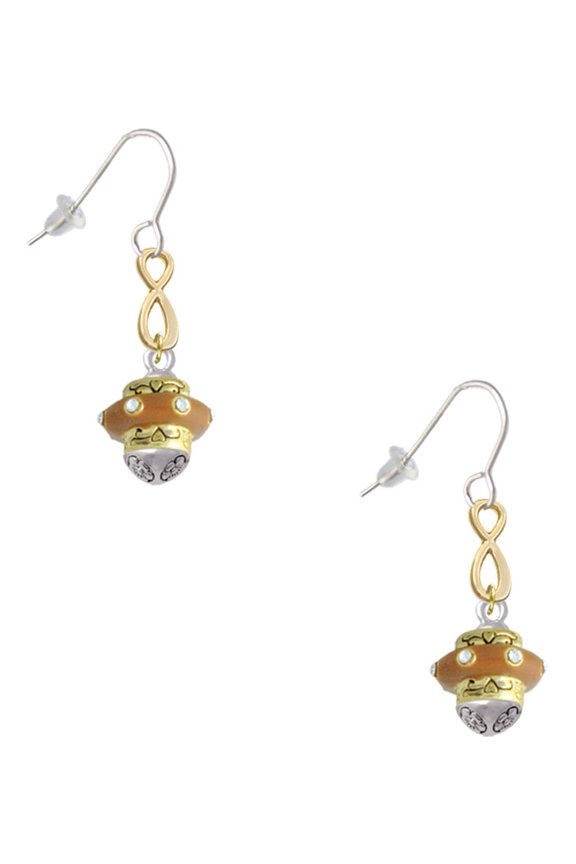 Goldtone Tan Center with Clear Crystals Spinner Gold Tone Infinity French Earrings