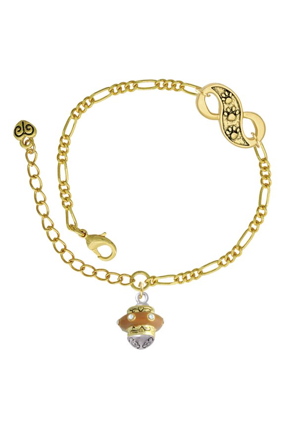 Goldtone Tan Center with Clear Crystals Spinner Gold-tone Paw Infinity Link Chain Bracelet, 6"+2" Extender