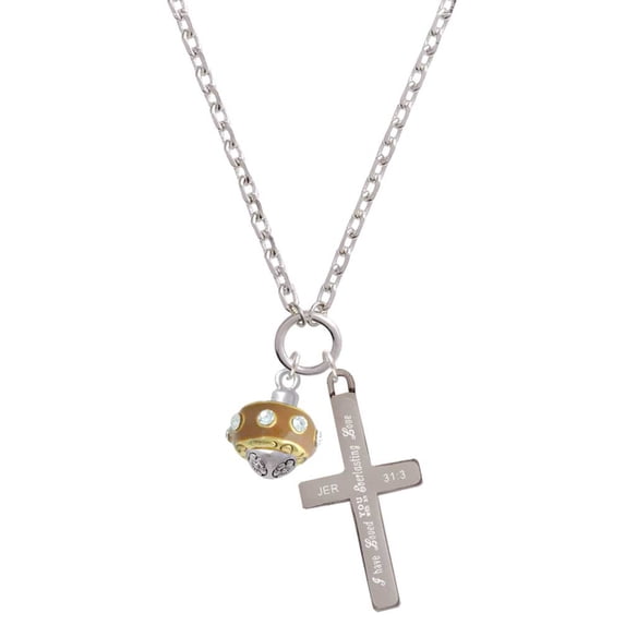 Delight Jewelry Goldtone Tan with Crystals Spinner Everlasting Love Engraved Cross Zoey Necklace, 28"