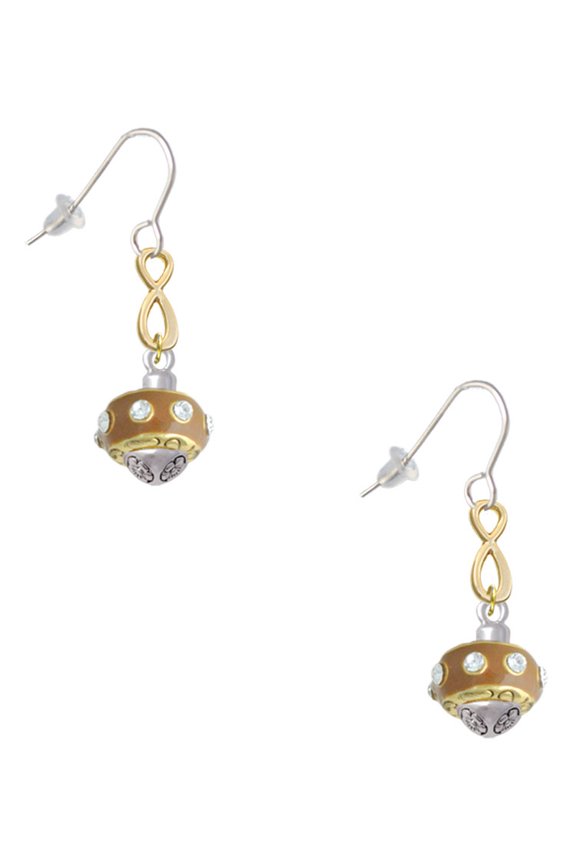 Goldtone Tan with Crystals Spinner Gold Tone Infinity French Earrings