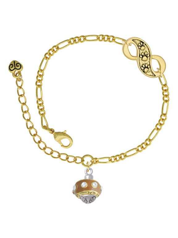Goldtone Tan with Crystals Spinner Gold-tone Paw Infinity Link Chain Bracelet, 6"+2" Extender