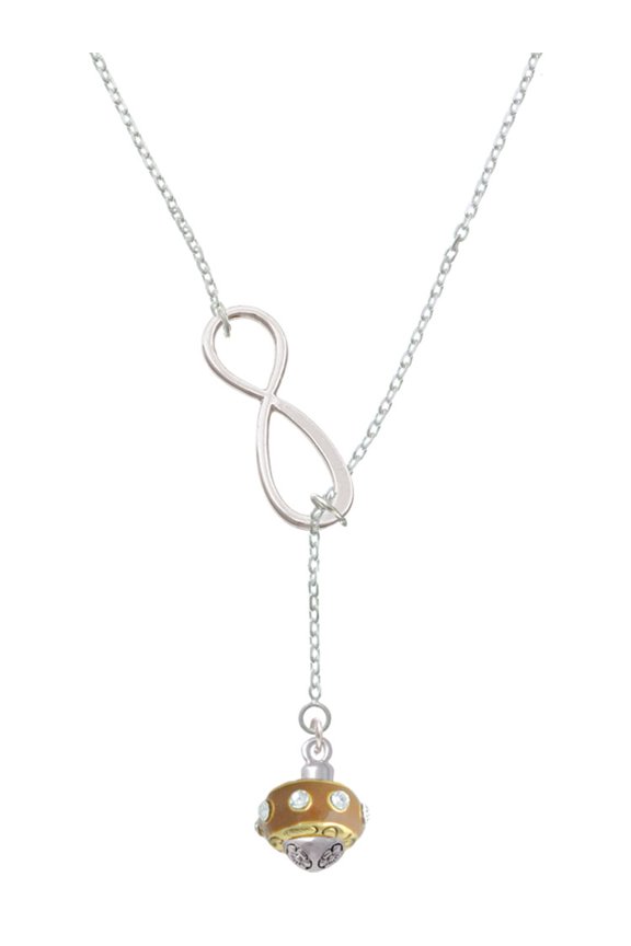 Goldtone Tan with Crystals Spinner Silver tone Elegant Infinity Lariat Necklace