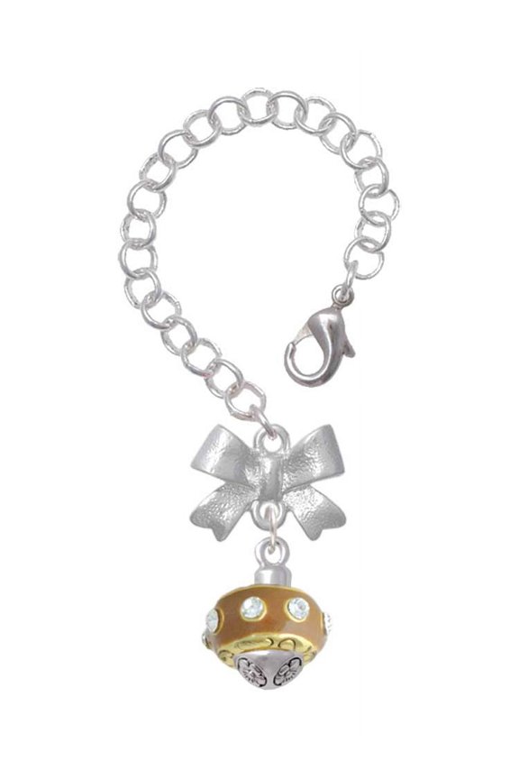 Goldtone Tan with Crystals Spinner - Silvertone Bow Charm Accessory for Tumblers and Thermal Cups
