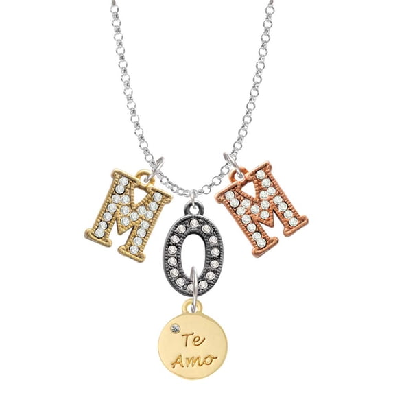 Delight Jewelry Goldtone Te Amo Disc Multi-Colored Crystal Mom Charm Necklace