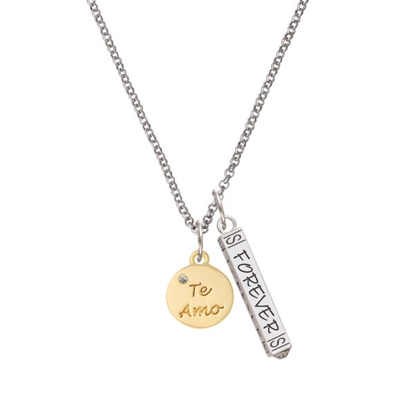 Delight Jewelry Goldtone Te Amo Disc Silvertone Forever Bar Charm Necklace, 23"