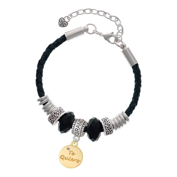 Delight Jewelry Goldtone Te Quiero Disc Granddaughter Celtic Knot Leather Bead Bracelet, 7"+2" Extender