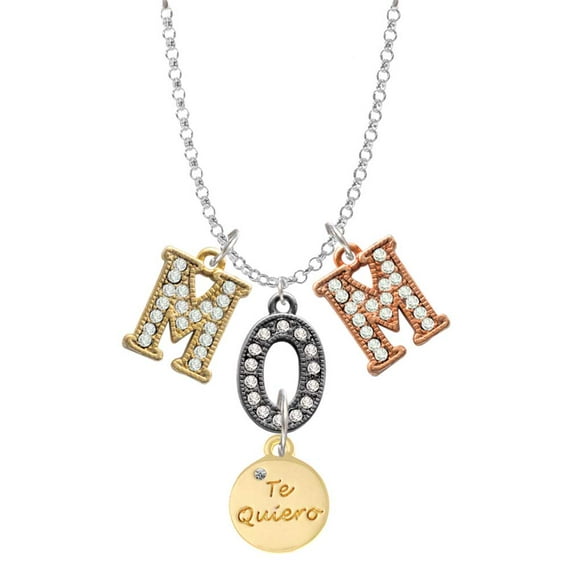 Delight Jewelry Goldtone Te Quiero Disc Multi-Colored Crystal Mom Charm Necklace
