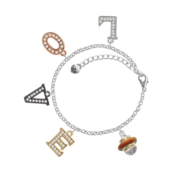 Delight Jewelry Goldtone Translucent Brown Center Spinner Multi-Colored Crystal Love Charm Bracelet