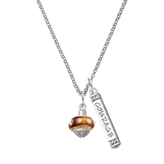 Delight Jewelry Goldtone Translucent Brown with Crystals Spinner Silvertone Courage Strength Wisdom Honesty Bar Charm Necklace, 23"