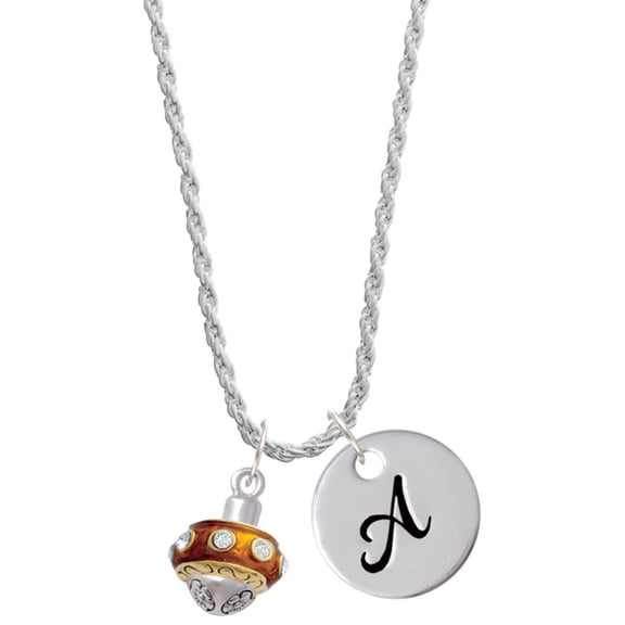 Delight Jewelry Goldtone Translucent Brown with Crystals Spinner Silvertone Script Initial Disc - A - Charm Necklace, 20"+3"