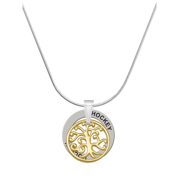 Delight Jewelry Goldtone Tree of Life Cutout Hockey Ring Charm Necklace, 18"