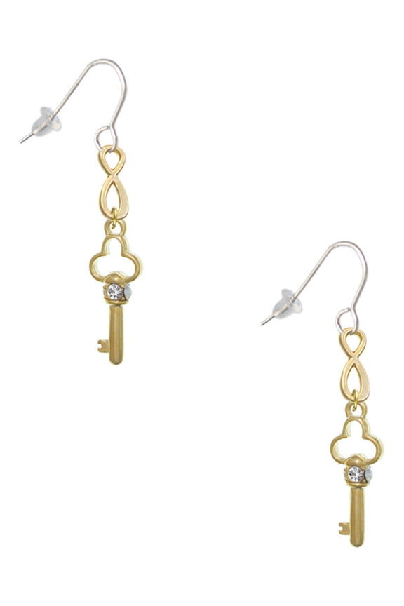 Goldtone Trefoil Key with Crystals Gold Tone Infinity French Earrings