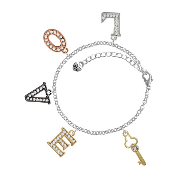 Delight Jewelry Goldtone Trefoil Key with Crystals Multi-Colored Crystal Love Charm Bracelet