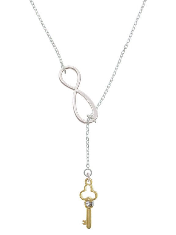 Goldtone Trefoil Key with Crystals Silver tone Elegant Infinity Lariat Necklace
