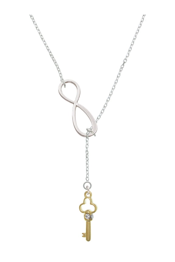 Goldtone Trefoil Key with Crystals Silver tone Elegant Infinity Lariat Necklace