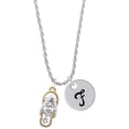 thumbnail image 1 of Delight Jewelry Goldtone White Open Plumeria Flip Flop Silvertone Script Initial Disc - F - Charm Necklace, 20"+3", 1 of 4