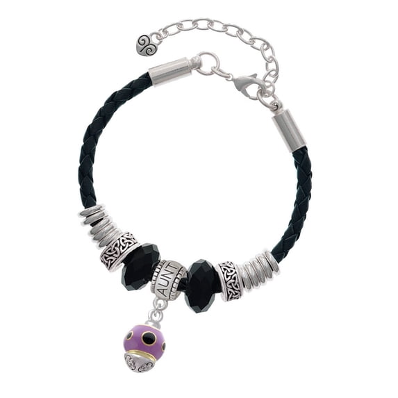Delight Jewelry Goldtone Wide Black Dots on Purple Spinner Aunt Celtic Knot Leather Bead Bracelet, 7"+2" Extender
