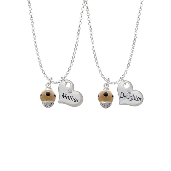 Delight Jewelry Goldtone Wide Black Dots on Tan Spinner Mother & Daughter Heart Necklaces (Set of 2), 19"+2"