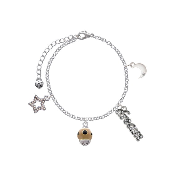 Delight Jewelry Goldtone Wide Black Dots on Tan Spinner Silvertone Dream Big Charm Bracelet, 7.5+2" Extender