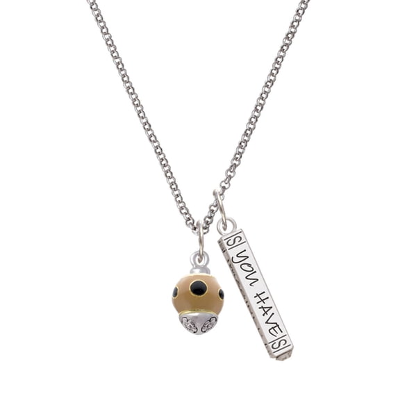 Delight Jewelry Goldtone Wide Black Dots on Tan Spinner Silvertone Live the Life You Have Imagined Bar Charm Necklace, 23"