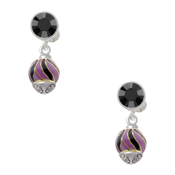 Delight Jewelry Goldtone Wide Black and Purple Animal Striped Print Spinner Black Crystal Clip on Earrings